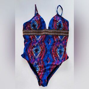 VENUS Blue One-Piece Swimsuit with Red, Pink and Blue Accents